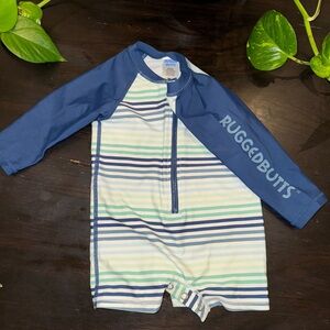 Blue and Green Striped Kids Swimwear